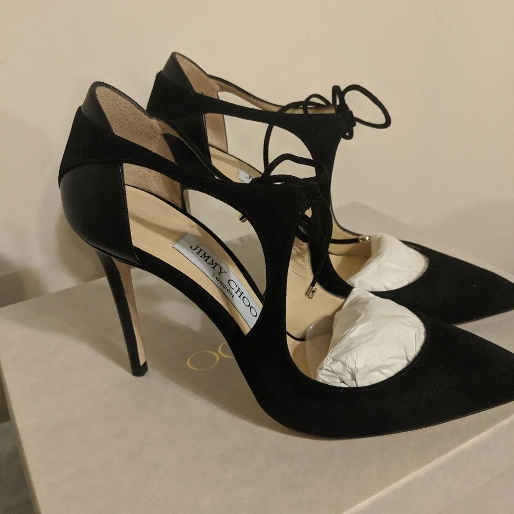 Jimmy Choo Black vanessa mixed media tie-front pum - Picture 7 of 8